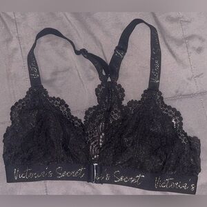 Victoria's Secret Black Lace Bralette with Gold Glitter Script